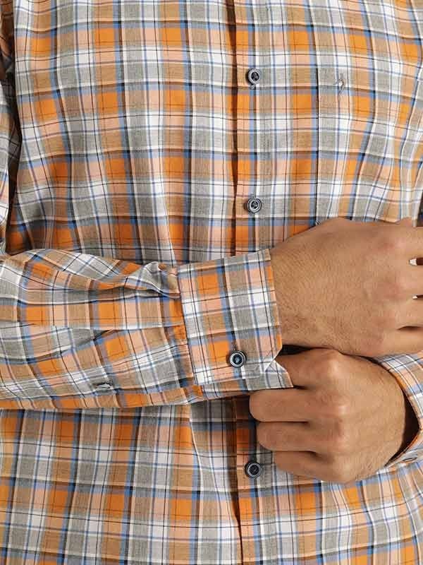 Indian Terrain Men Checkered Orange Shirt